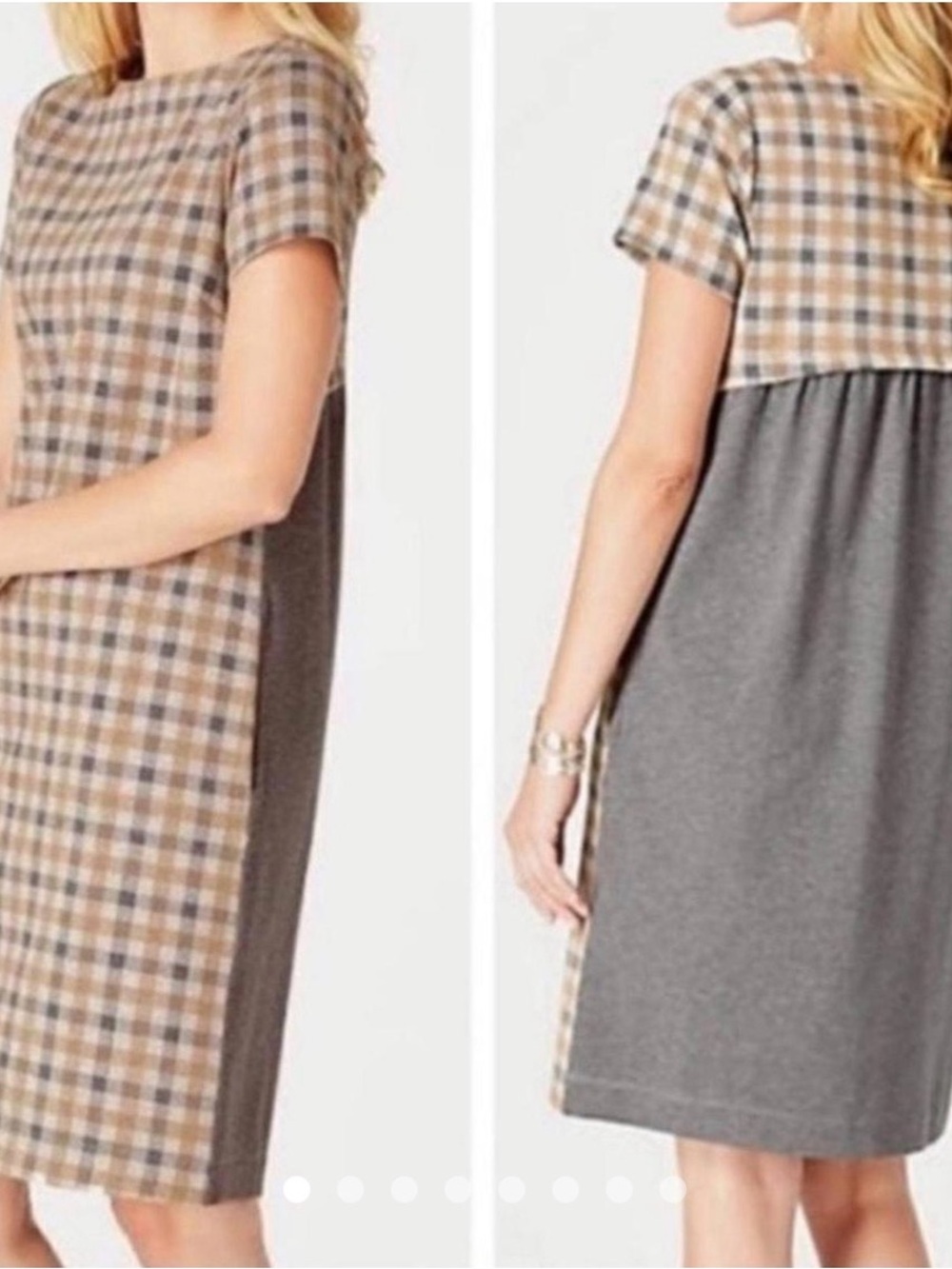 J. Jill Women's Short Sleeve Plaid Sheath Dress Size SP Camel Multi Gray